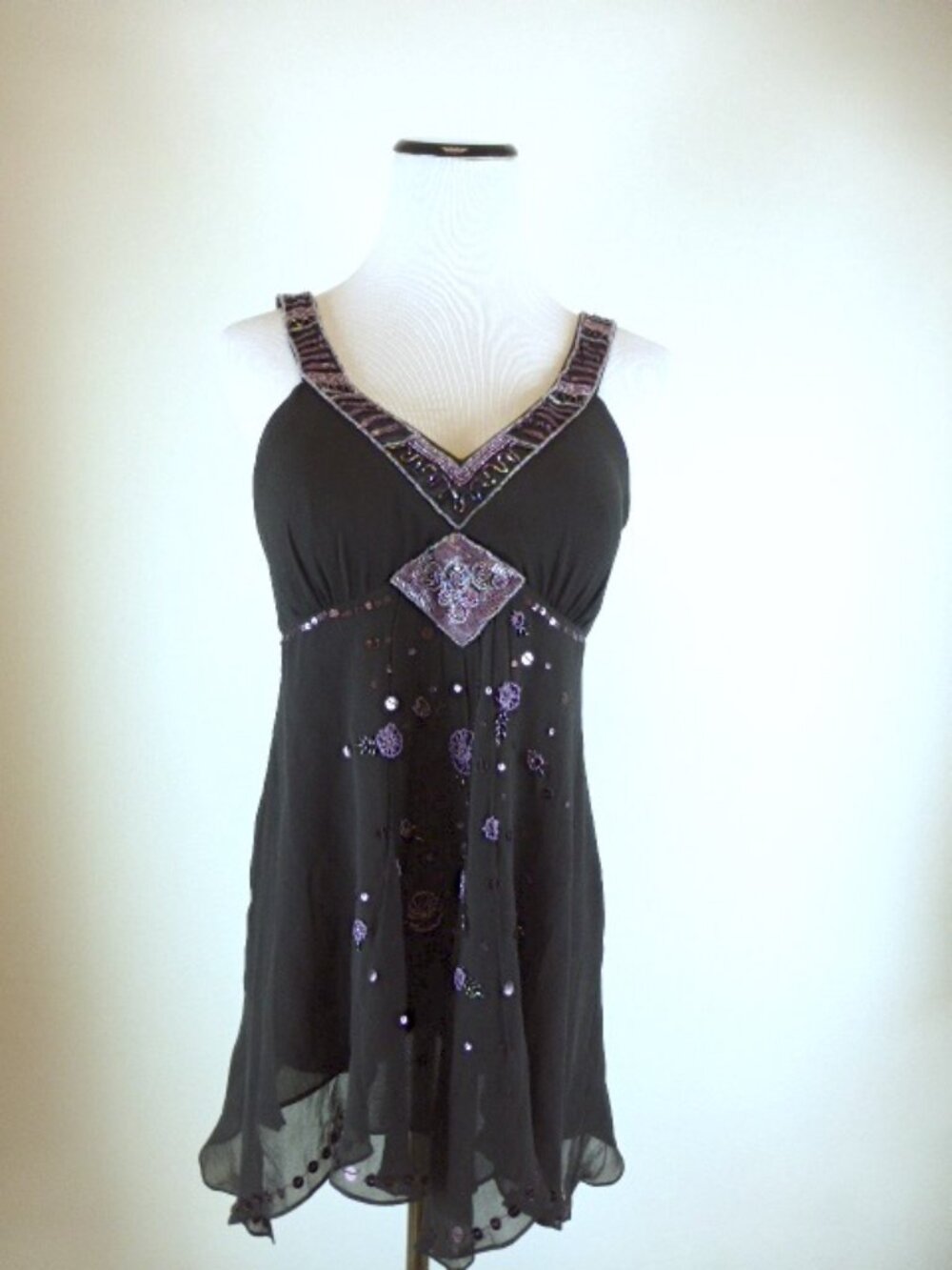 SUE WONG SILK beaded Bustier black pink mini dress M - Picture 2 of 5